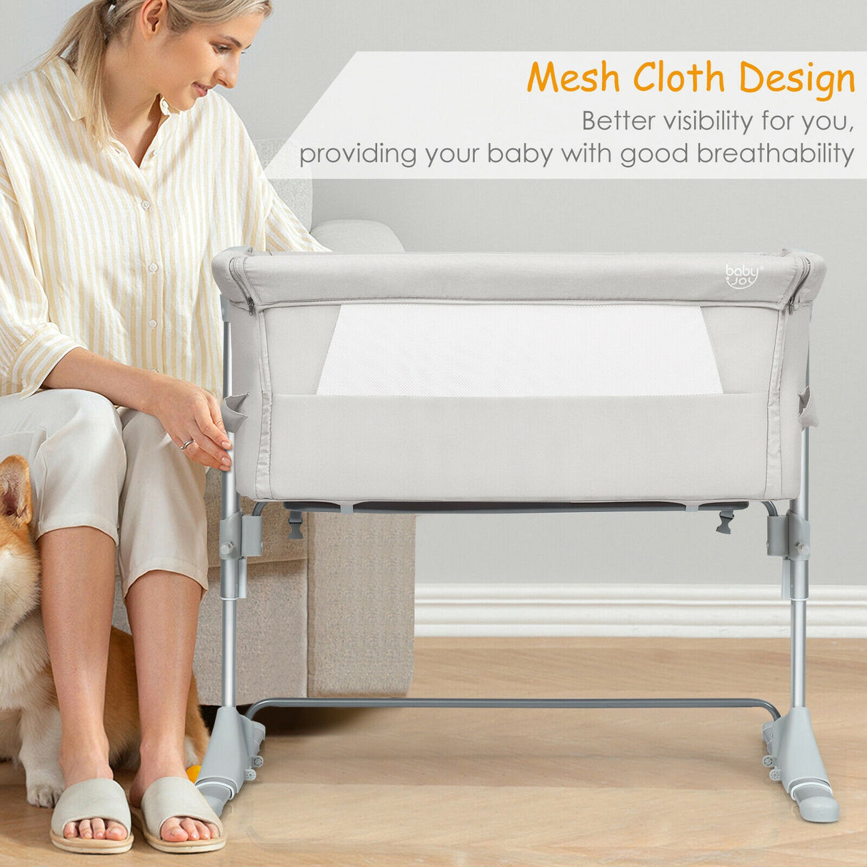 Travel Portable Baby Bed Side Sleeper Bassinet Crib with Carrying Bag-Gray