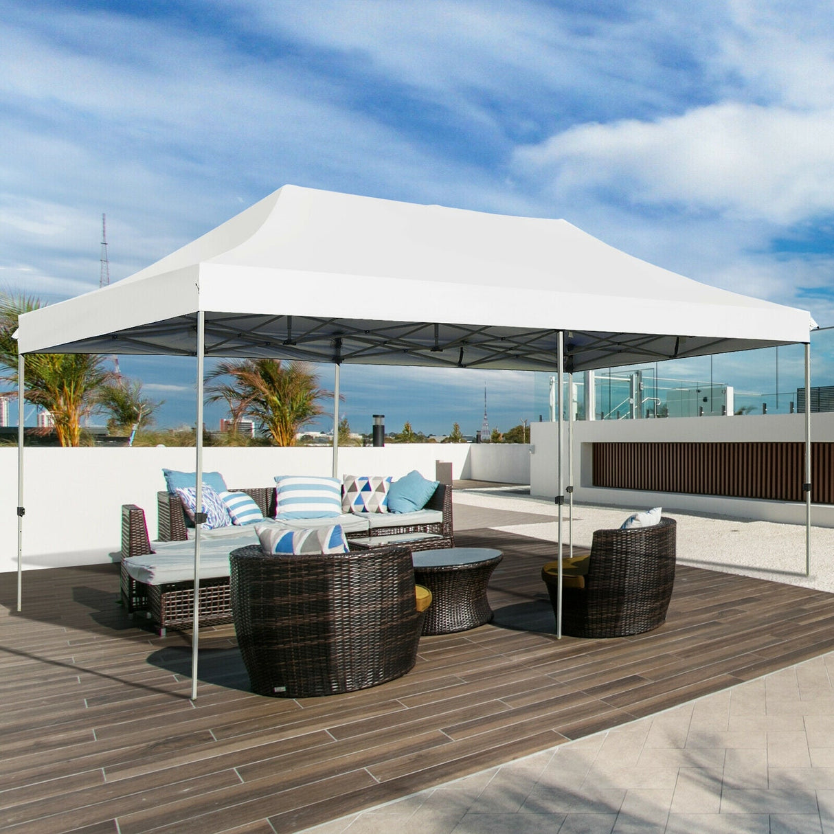 10 x 20 Feet Adjustable Folding Heavy Duty Sun Shelter with Carrying Bag-White by DirectDeals