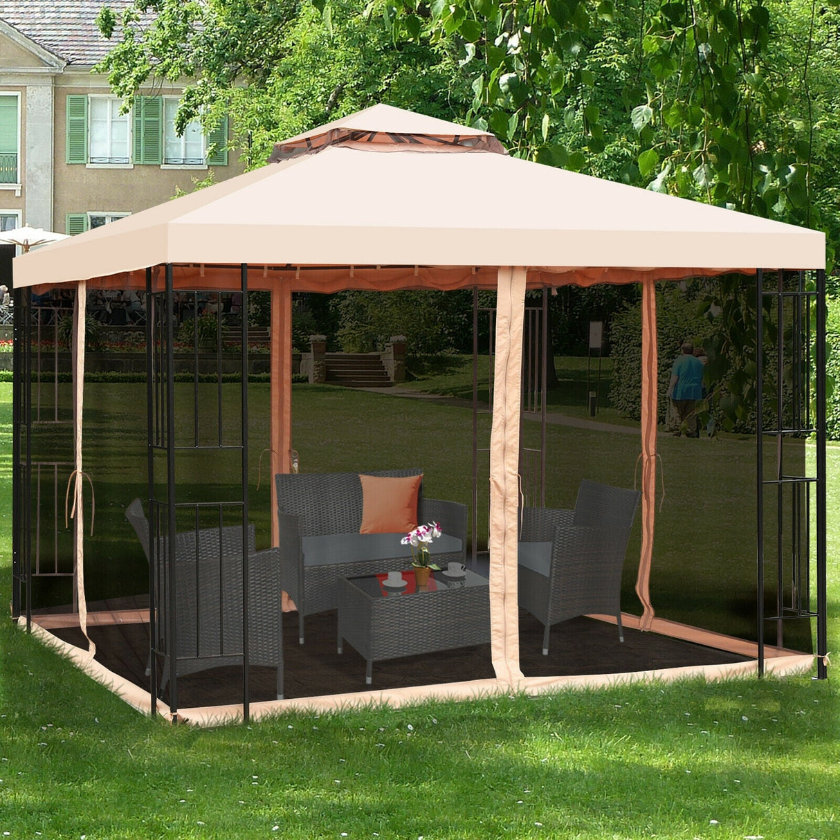 10 x 10 Feet 2-Tier Vented Metal Canopy with Mosquito Netting by DirectDeals