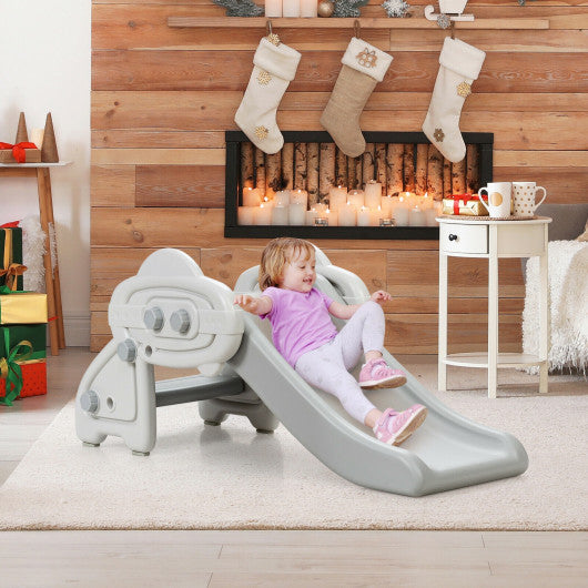 Freestanding Baby Mini Play Climber Slide Set with HDPE anf Anti-Slip Foot Pads-Gray