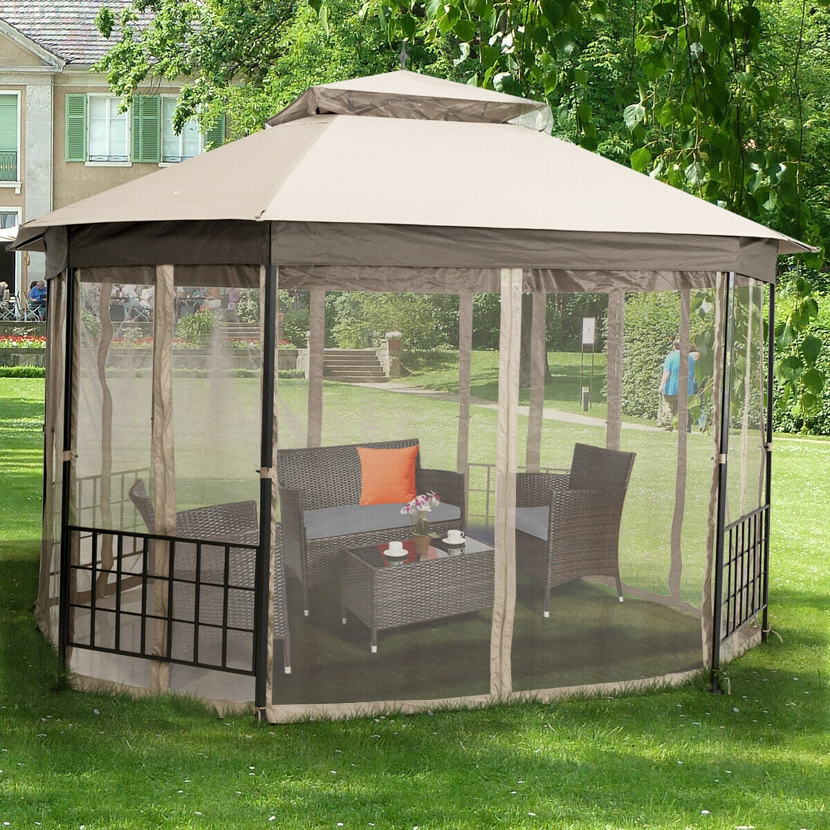10 ™x 12 ™ Octagonal Patio Gazebo-Brown