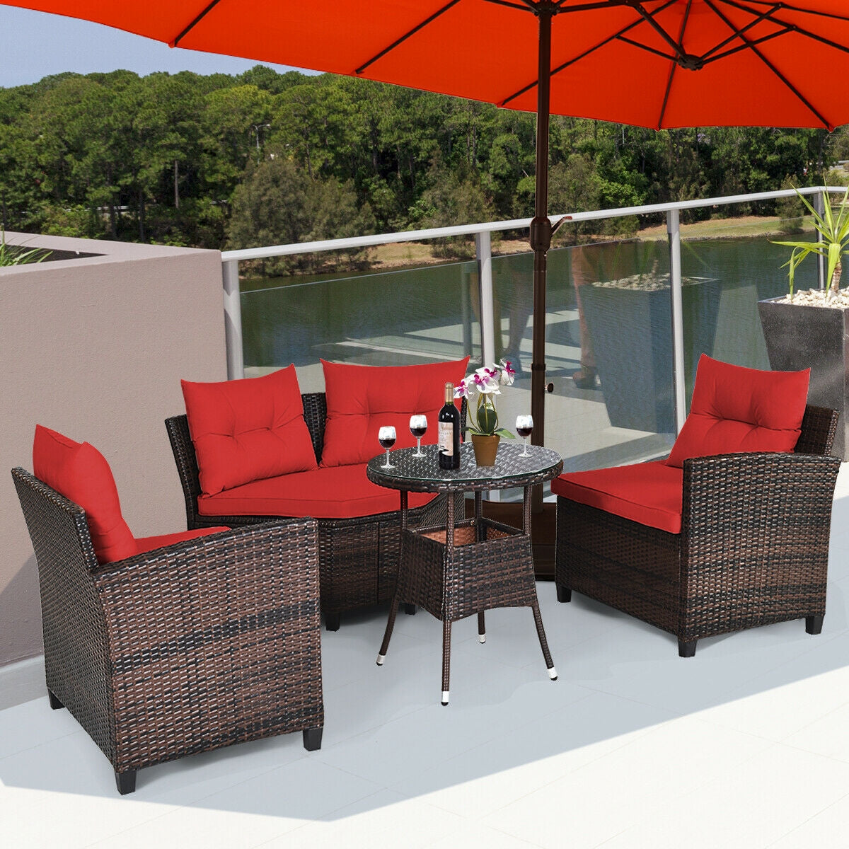 4 Pieces Furniture Patio Set Outdoor Wicker Sofa Set