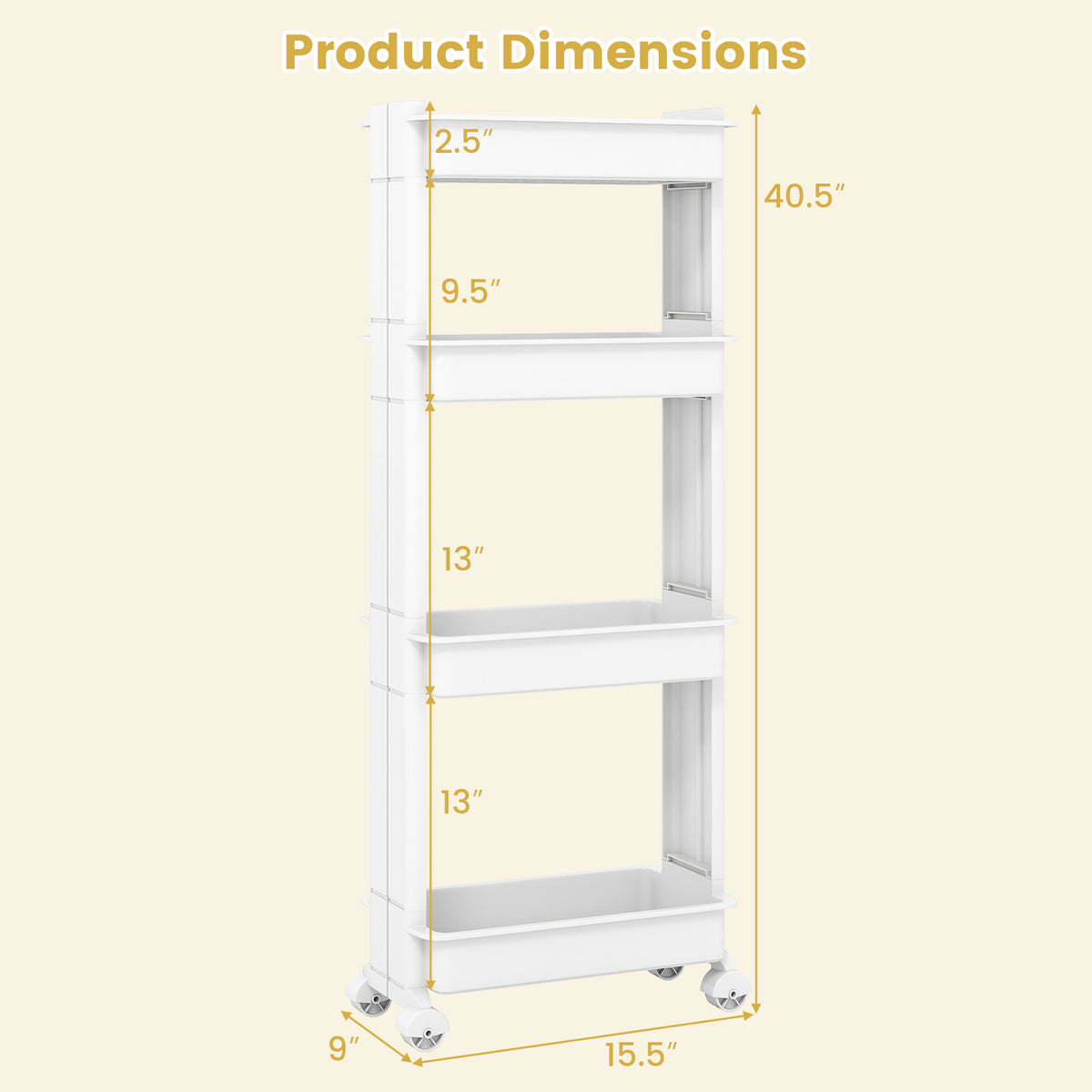 3/4-Tier Rolling Utility Cart with Detachable Trays and Smooth Wheels-4-Tier