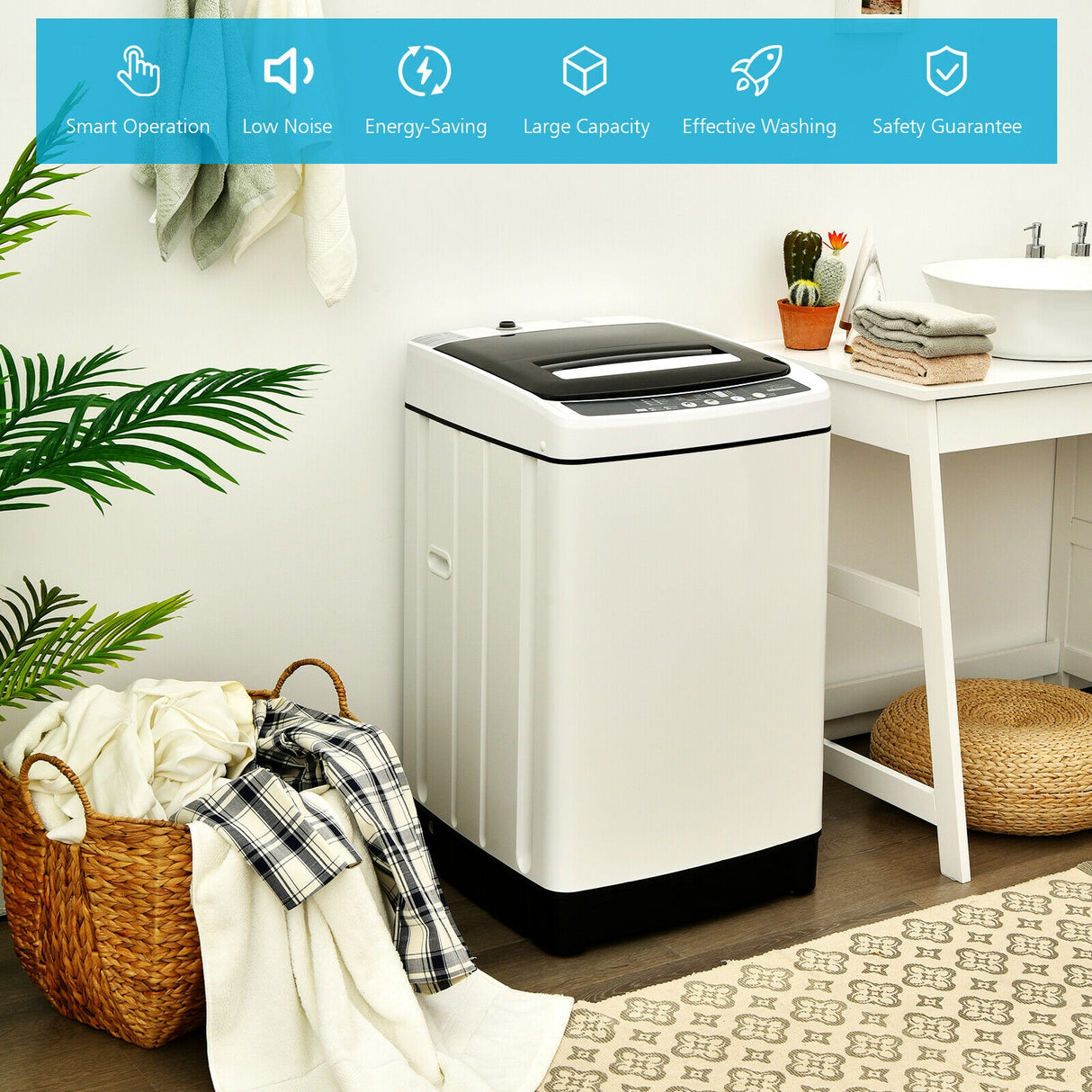 Full-Automatic Washing Machine 1.5 Cubic Feet 11 LBS Washer and Dryer-Gray