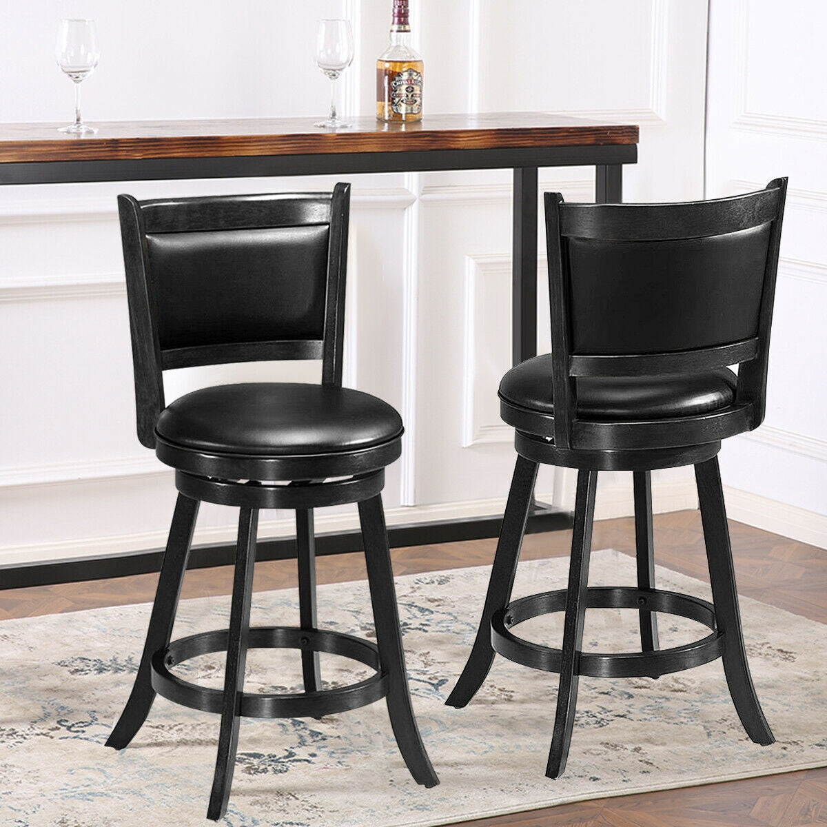 2 Pieces 24 Inch Swivel Counter Stool Dining Chair Upholstered Seat-Brown