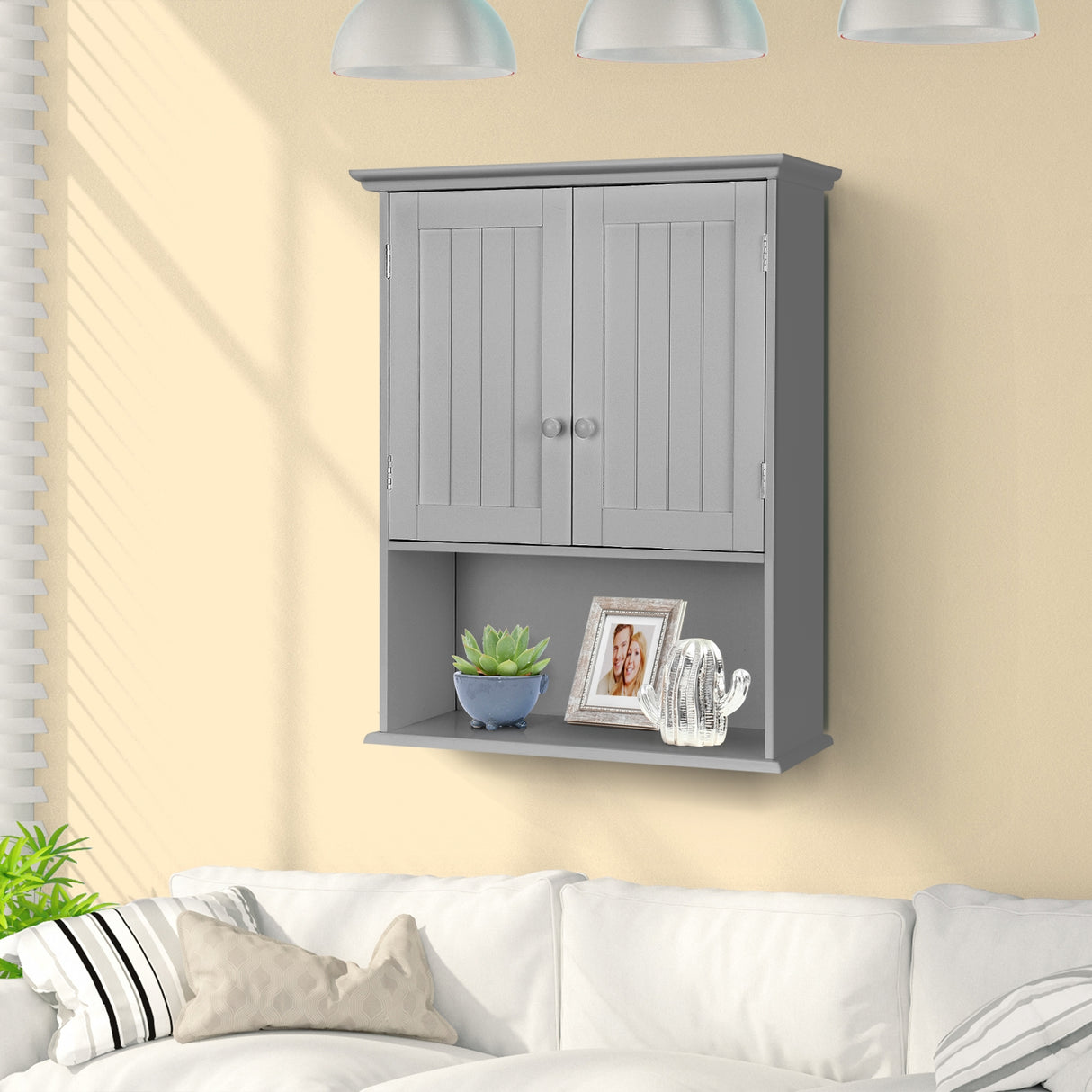 2-Door Wall Mount Bathroom Storage Cabinet with Open Shelf-White