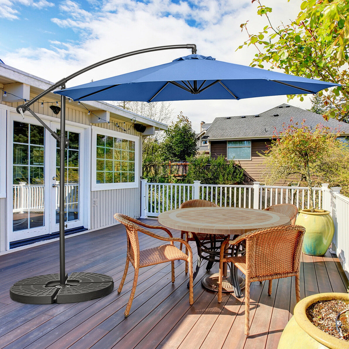 10 Feet Offset Umbrella with 8 Ribs Cantilever and Cross Base-Brown