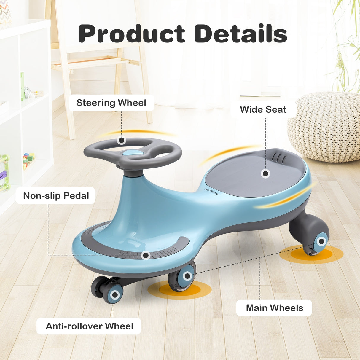Wiggle Car Ride-on Toy with Flashing Wheels-Blue