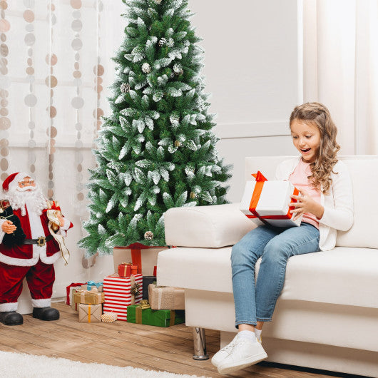 5/6/7.5 Feet Artificial Pencil Christmas Tree with Pine Cones-7 Feet