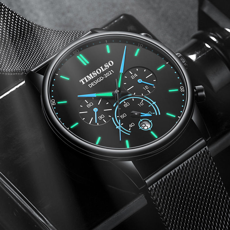 New Fashion Luminous Mens Watches Luxury Sport Quartz Mesh Strap Elegant Waterproof Wristwatch For Men