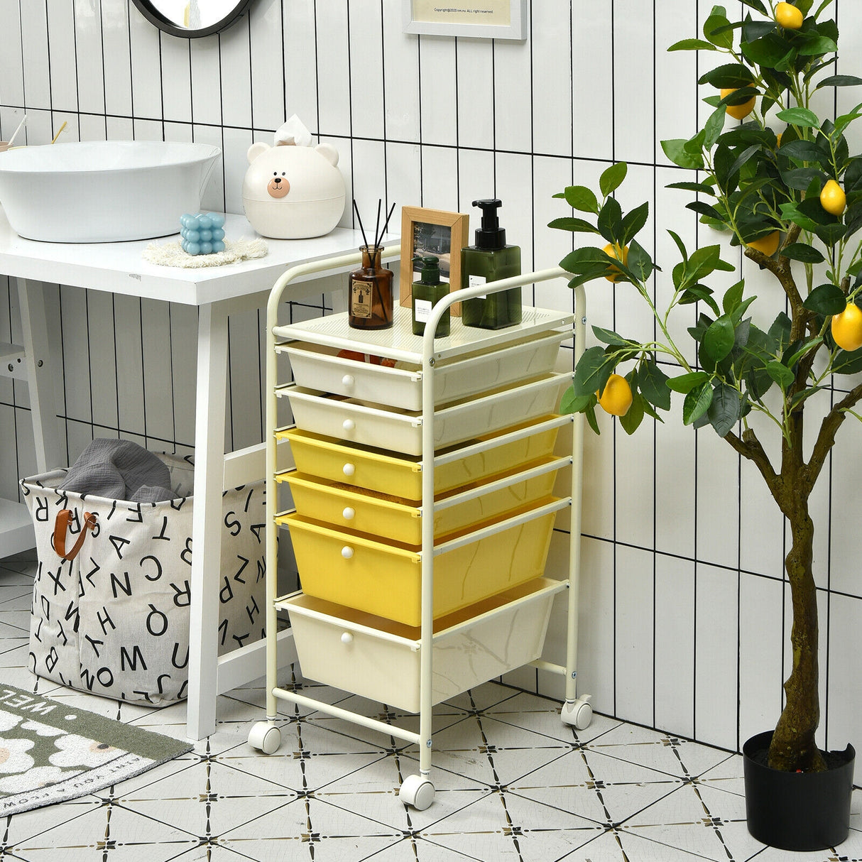 6 Drawers Rolling Storage Cart Organizer-Transparent Multicolor