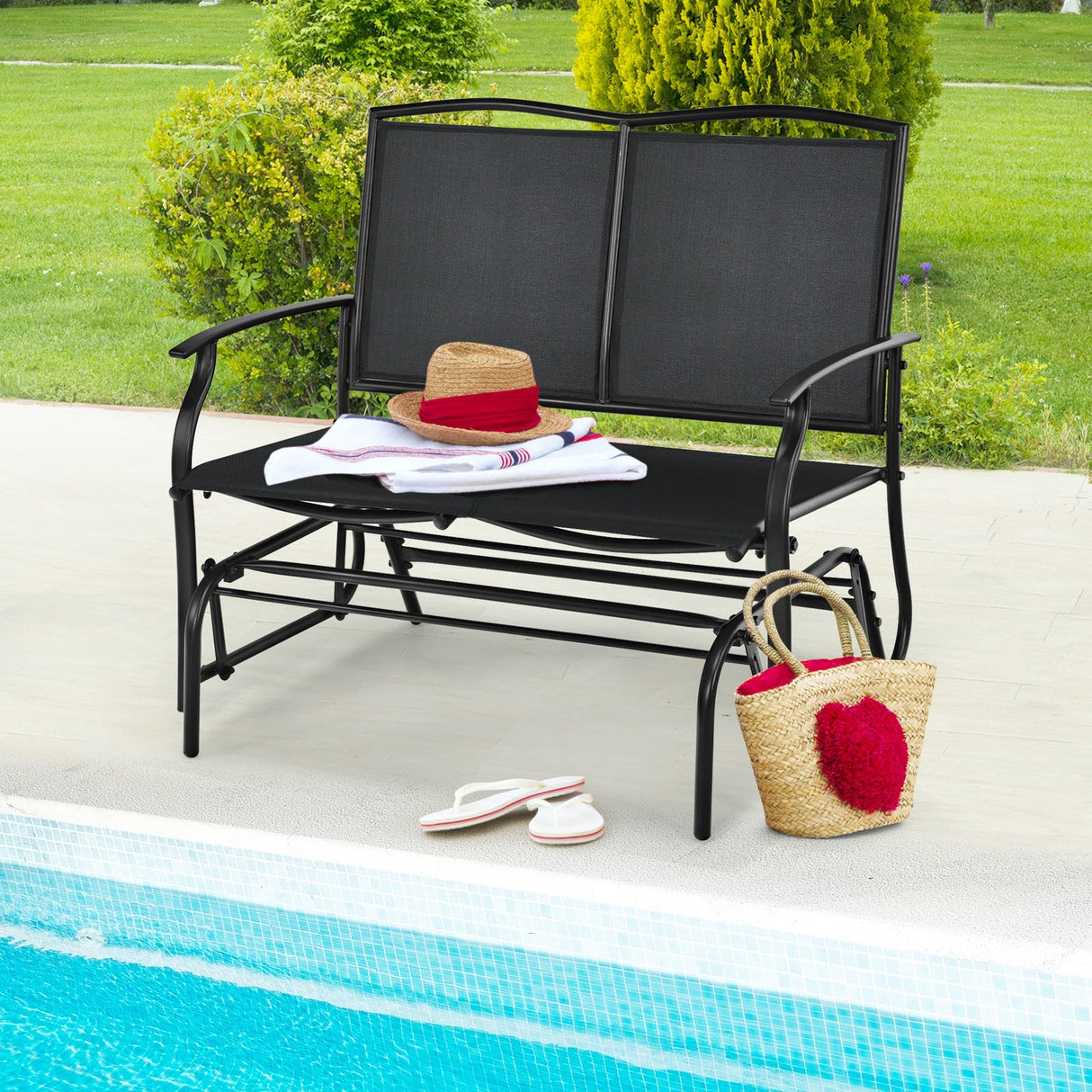 Iron Patio Rocking Chair for Outdoor Backyard and Lawn-Gray