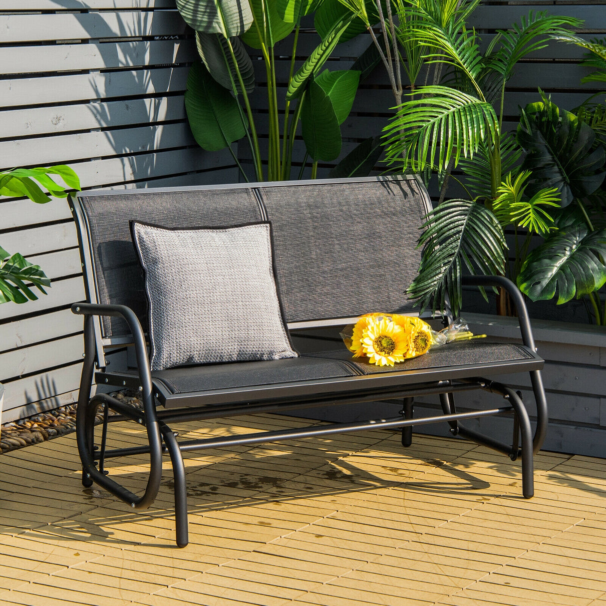 Swing Glider Chair 48 Inch Loveseat Rocker Lounge Backyard-Brown