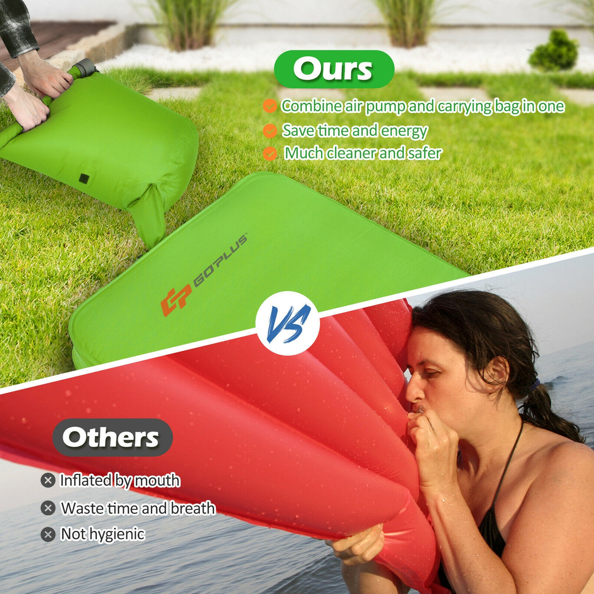 Self Inflating Folding Camping Sleeping Mattress with Carrying Bag-Blue