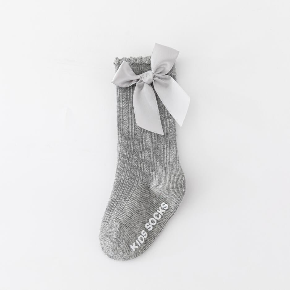 New Kids Stretchable Socks Toddlers Girls Big Bow Knee High Long Soft Cotton Lace Baby Comfortable Colorful Socks