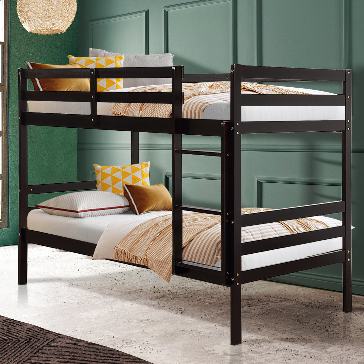 Twin Bunk Bed Children Wooden Bunk Beds Solid Hardwood-White