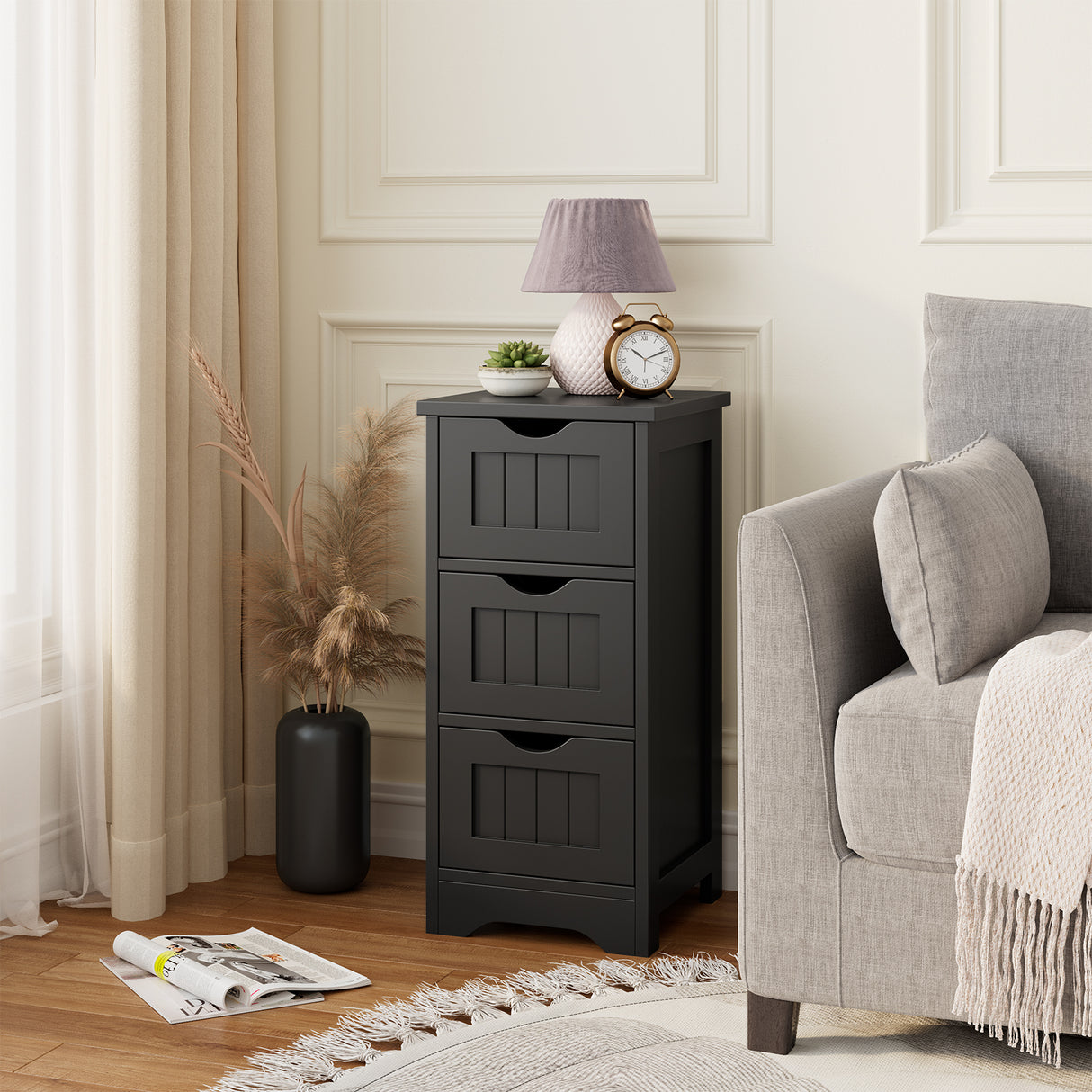 Bathroom Wooden Free Standing Storage Side Floor Cabinet Organizer-3-Tier.