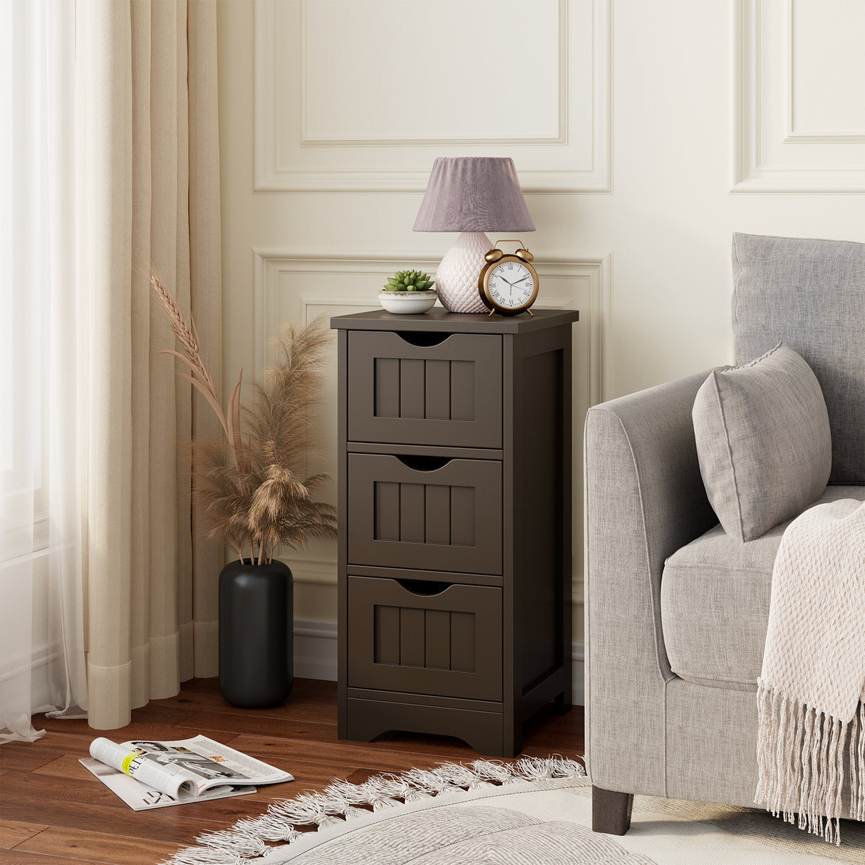 Bathroom Wooden Free Standing Storage Side Floor Cabinet Organizer-3-Tier.