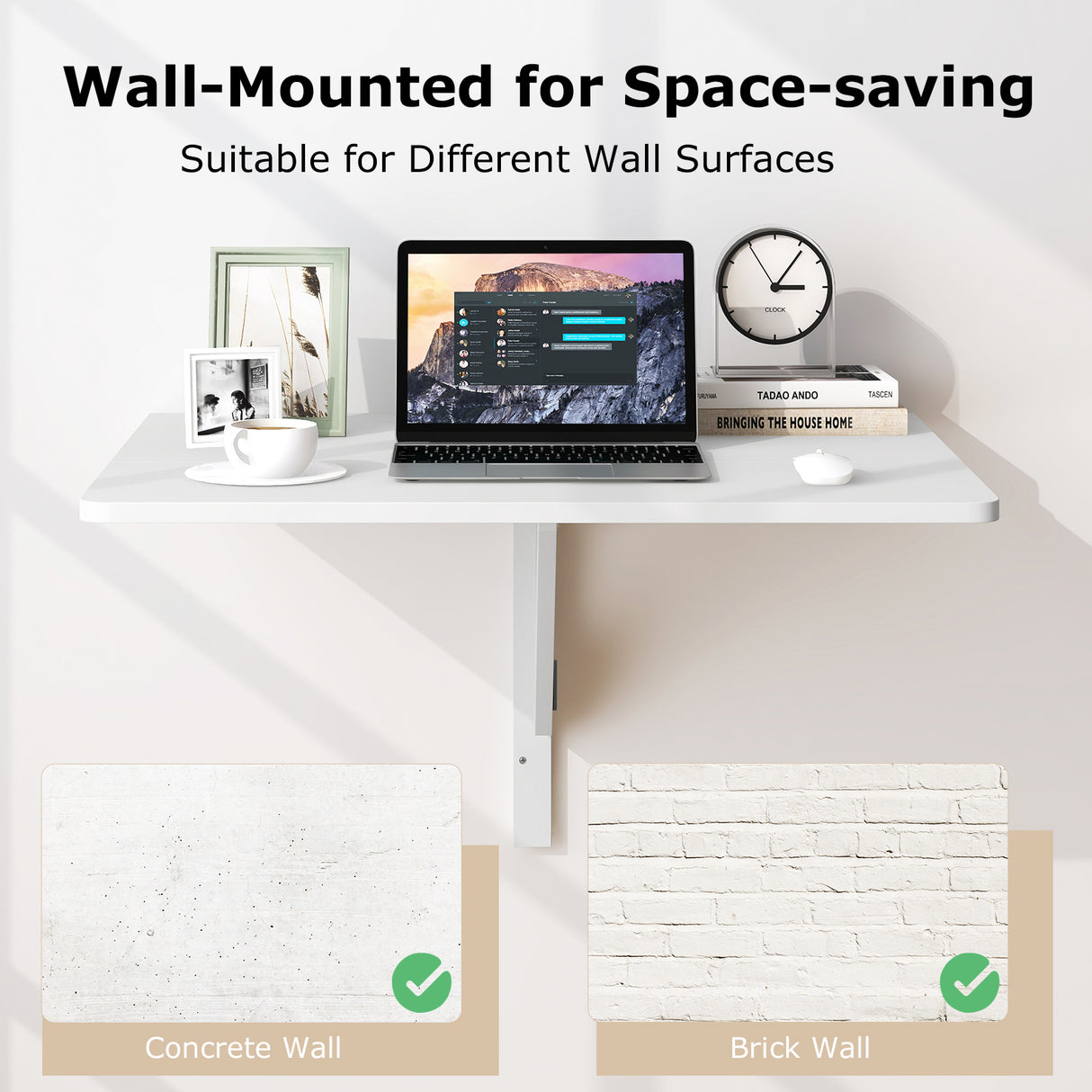 31.5 x 23.5 Inch Wall Mounted Folding Table for Small Spaces-White