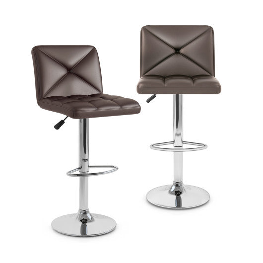 PU Leather Upholstered Bar Stools Set of 2 with Back and Adjustable Height-Brown