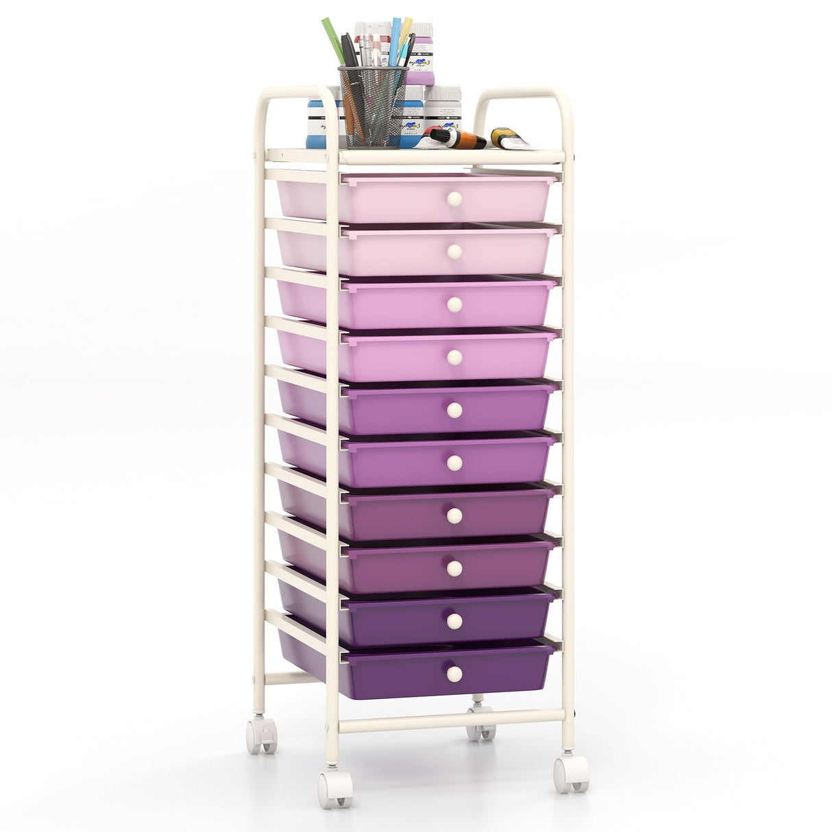 10 Drawer Rolling Storage Cart Organizer with 4 Universal Casters-Purple by DirectDeals