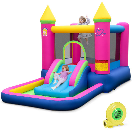 Inflatable Bounce House 4-in-1 Kids Princess-themed Bouncer Blow-up Bouncy Castle with 480 Blower