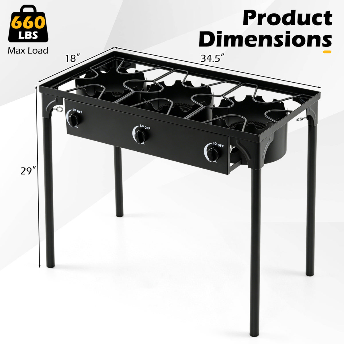 3 Burner Propane Stove 240000 BTU with Adjustable Regulator & Hose for Camping BBQ-Black