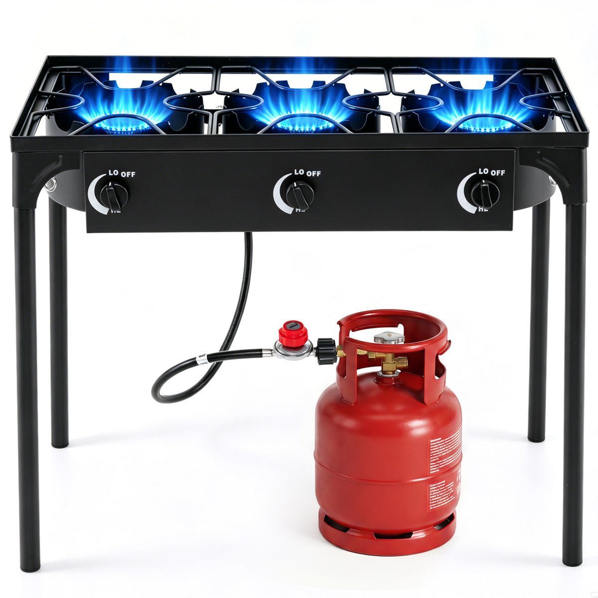3 Burner Propane Stove 240000 BTU with Adjustable Regulator & Hose for Camping BBQ-Black