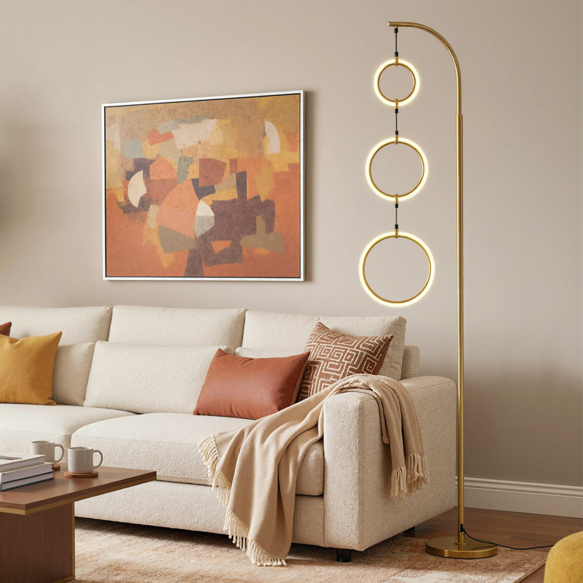 3-Circle Dimmable LED Floor Lamp with Foot Pedal Switch 3 Color Temperatures-Golden
