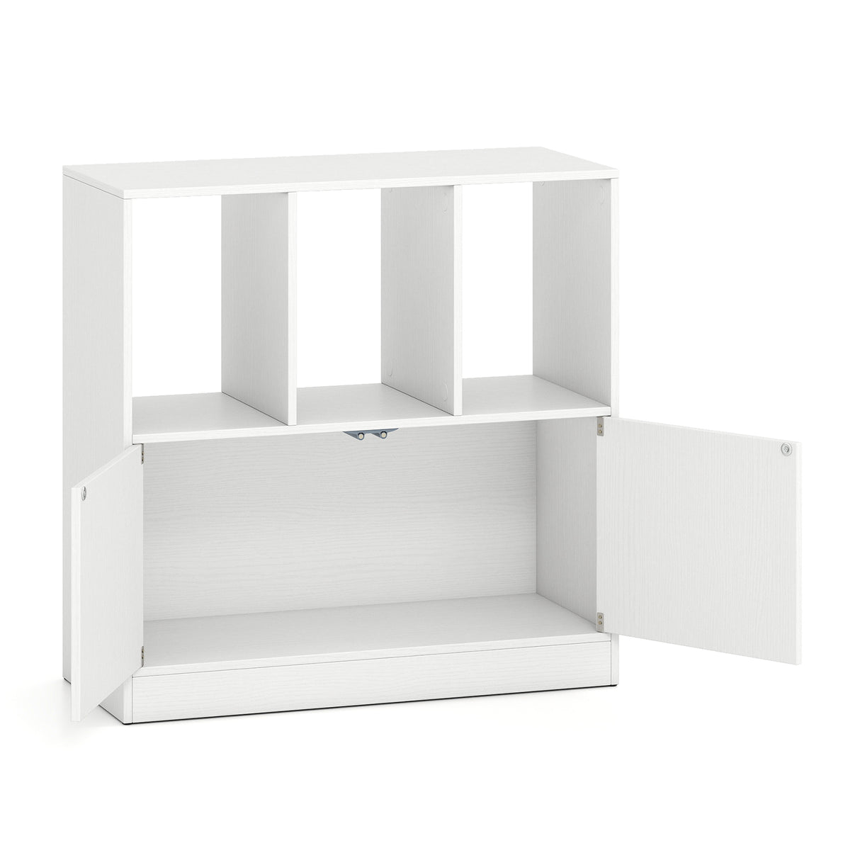 3-Cube Bookcase with Doors 3-Tier Cubic Bookshelf with Open Compartments and Cabinet-White