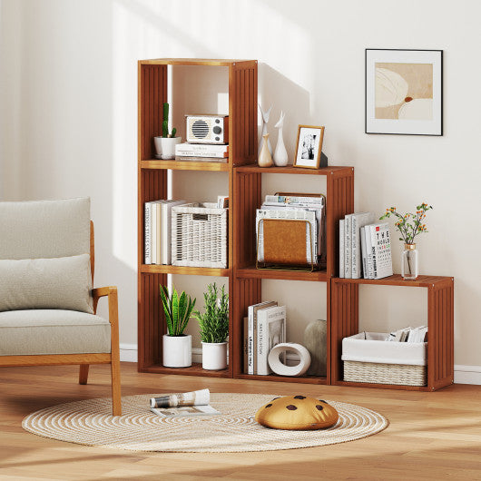 3 Cube Bookcases Solid Wood Stacking Storage Organizers with Open Slatted Design