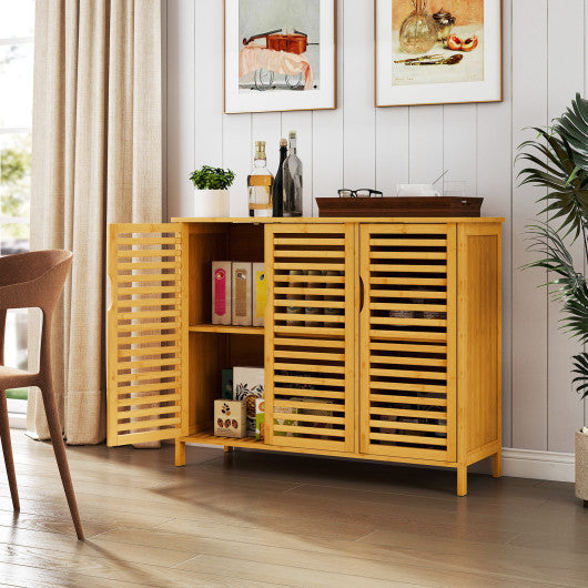 3-Door Bamboo Bathroom Cabinet with Shelves-Natural