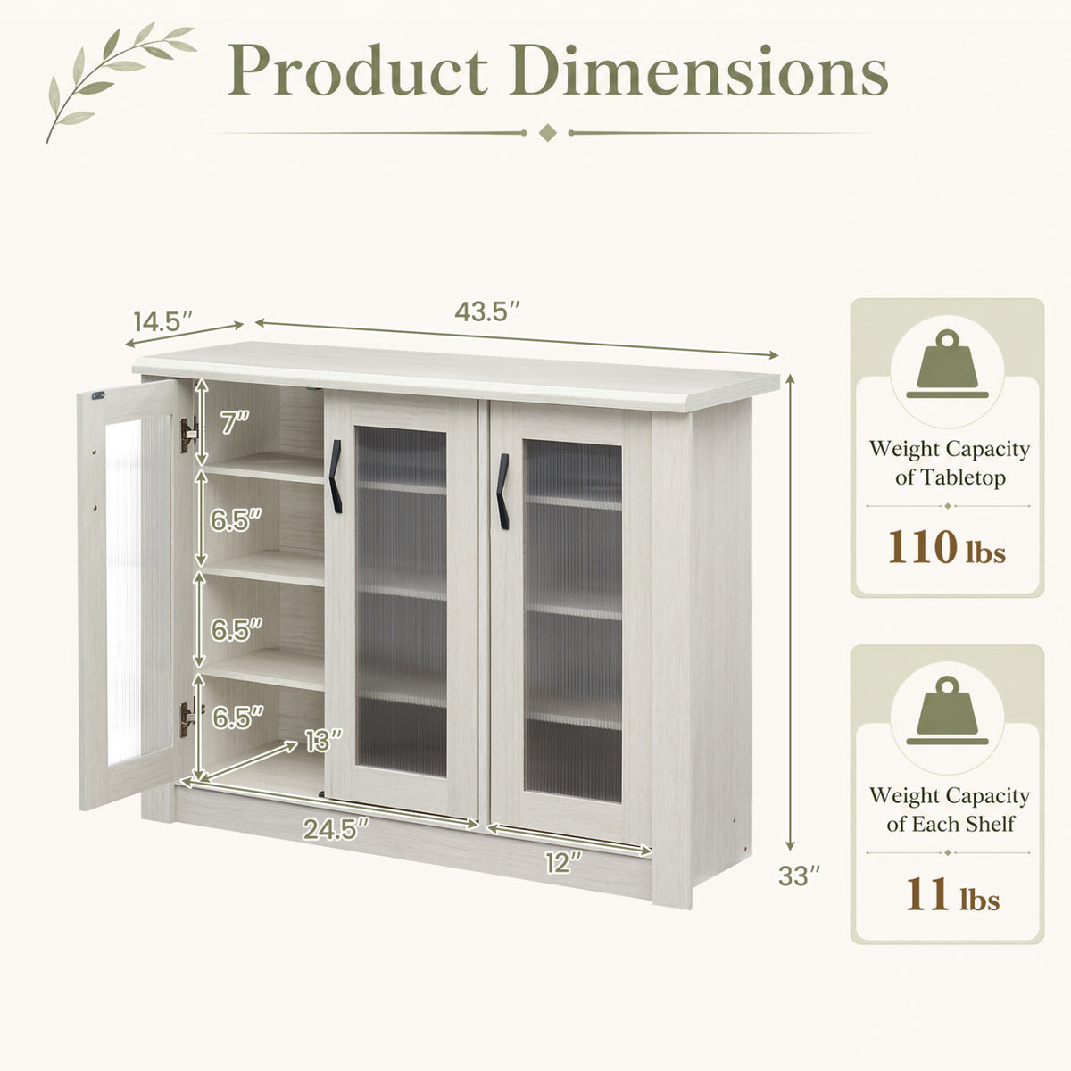 3-Door Shoe Cabinet with Removable Shelves Wooden Shoe Storage Organizer-White
