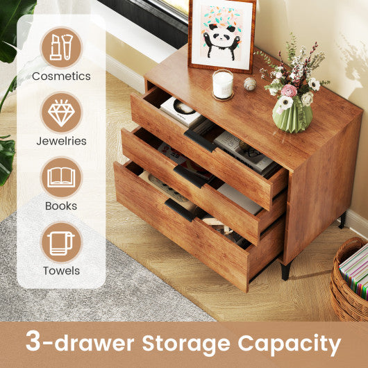 3 Drawer Dresser with Interlock System for Bedroom Living Room-Cherry