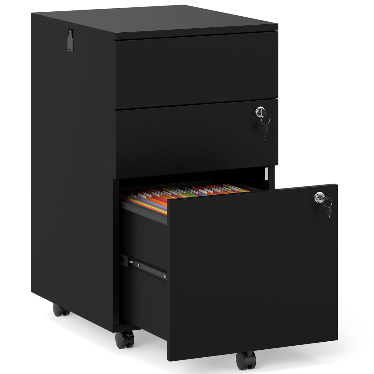 3 Drawer Filing Cabinet Locking Pedestal Desk -Black