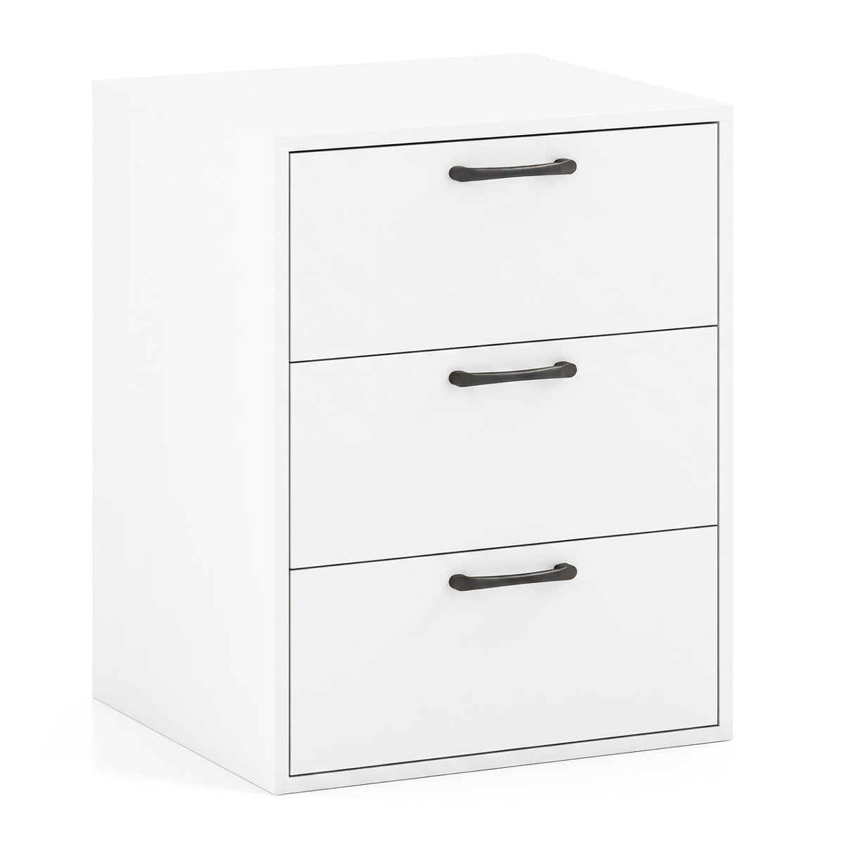 3 Drawer Nightstand with Wood Grain Finish and Storage for Living Room Bedroom Study-White