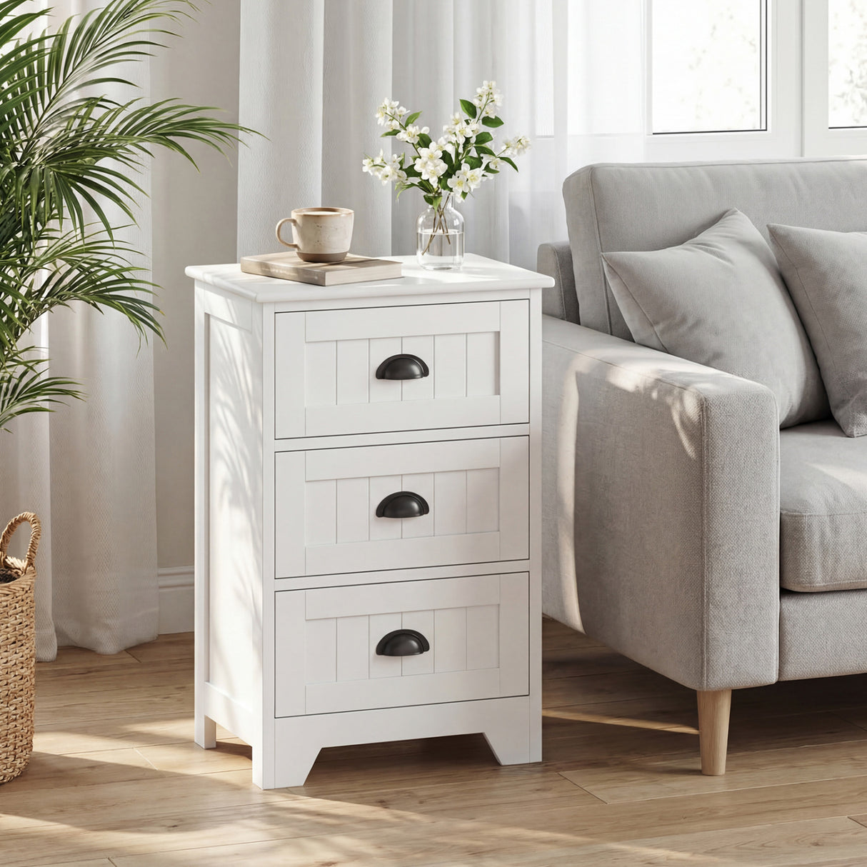 3 Drawers End Storage Wood Side Nightstand-Black