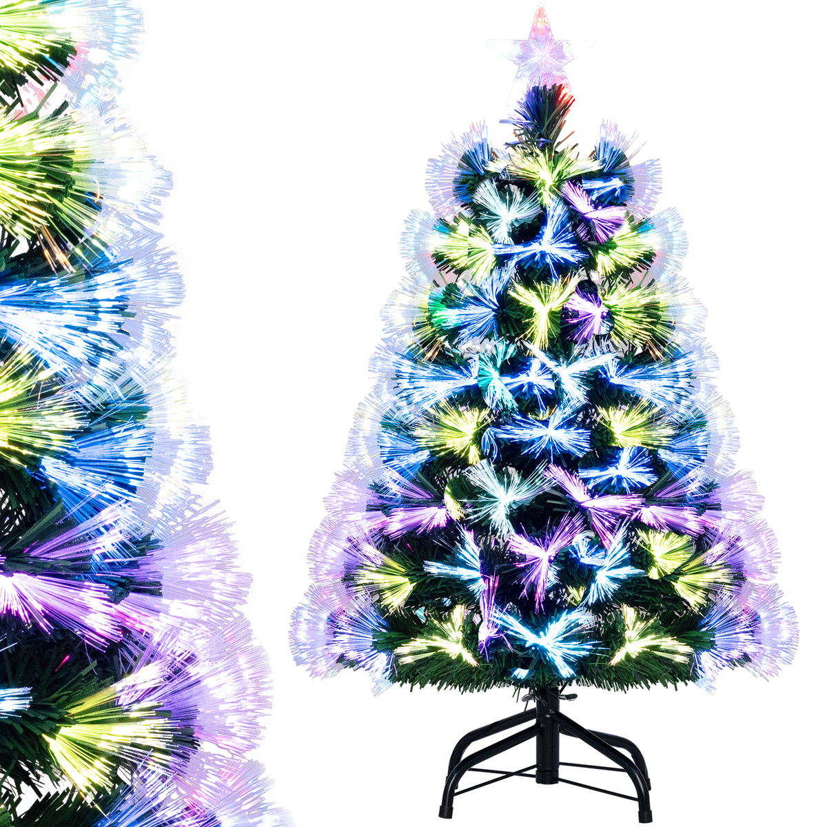 3 Feet Fiber Optic Christmas Tree with Branch Tips and Topper Star