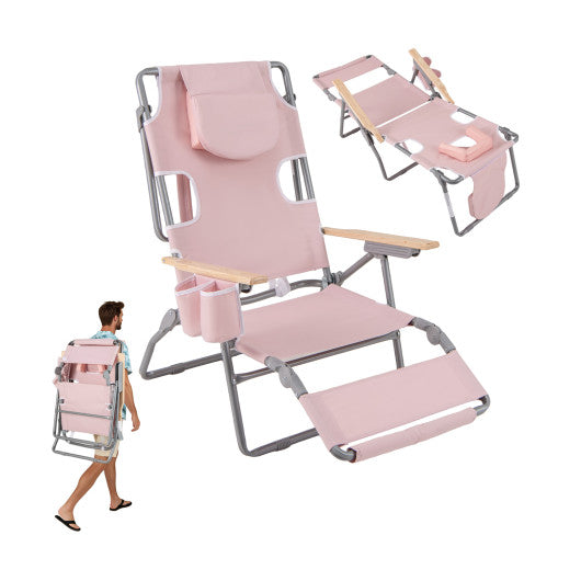 3-IN-1 Foldable Beach Chair with Footrest and Adjustable Backrest-Pink