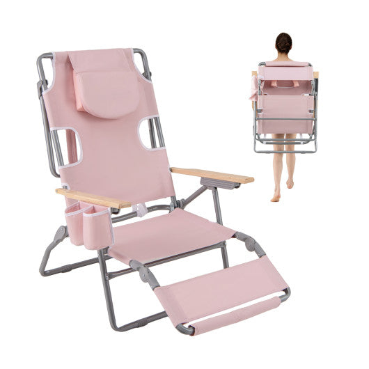 3-IN-1 Foldable Beach Chair with Footrest and Adjustable Backrest-Pink