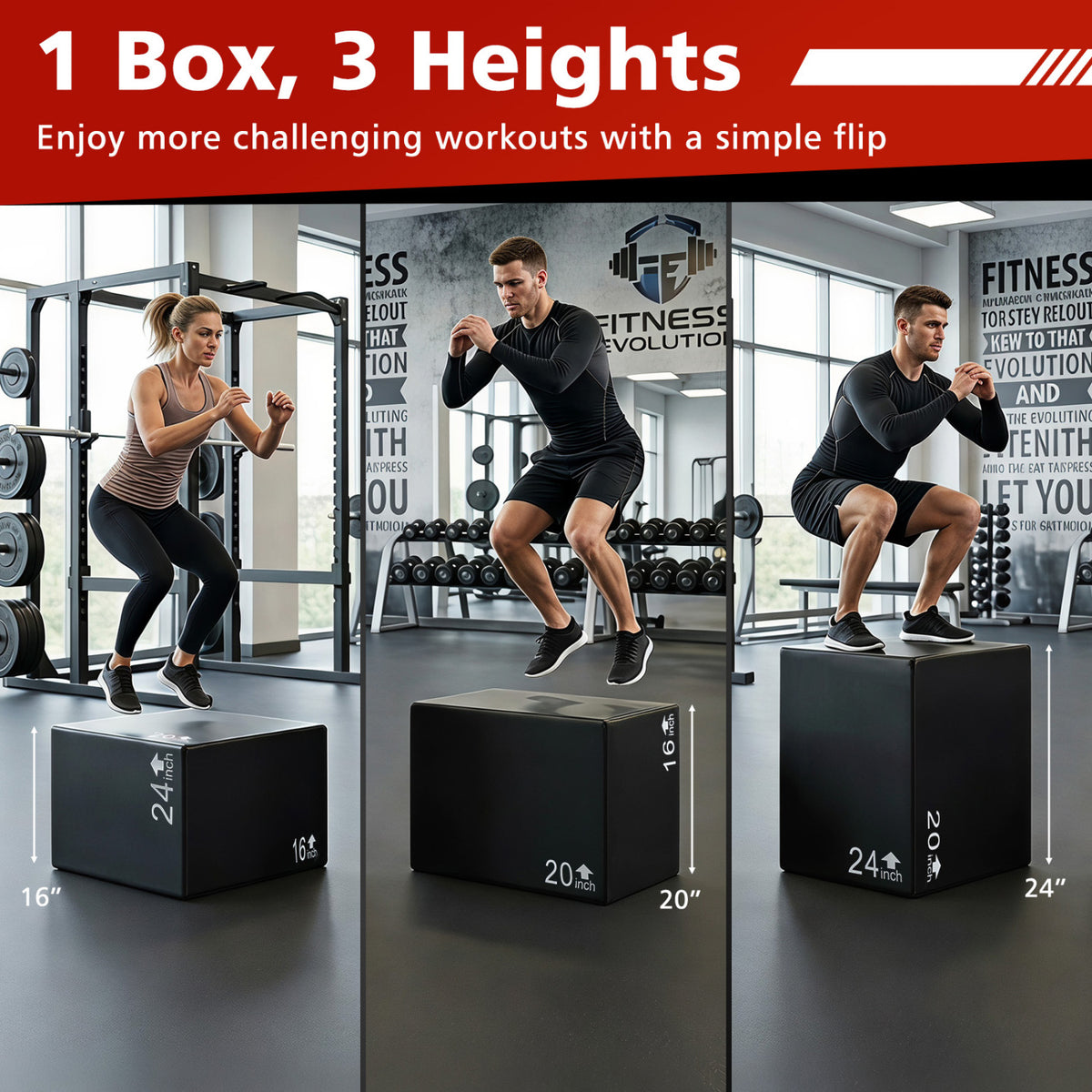 3 In 1 Foam Plyometric Box with 3 Heights and Easy-to-Clean PU Cover-24 Inches