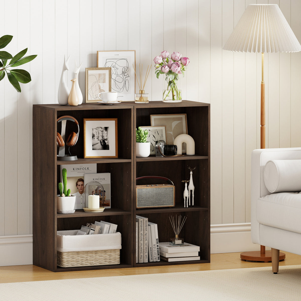 3 Open Shelf Bookcase Modern Storage Display Cabinet-Walnut
