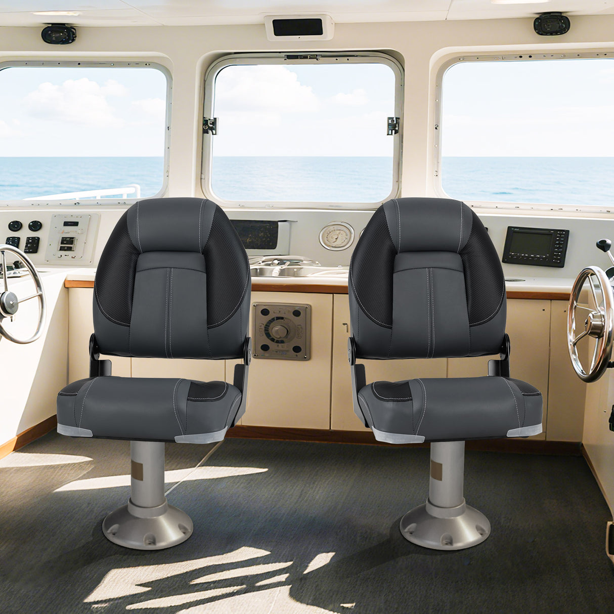 3-Pack Folding Boat Seats with 28D Soft Sponge Padding-Black
