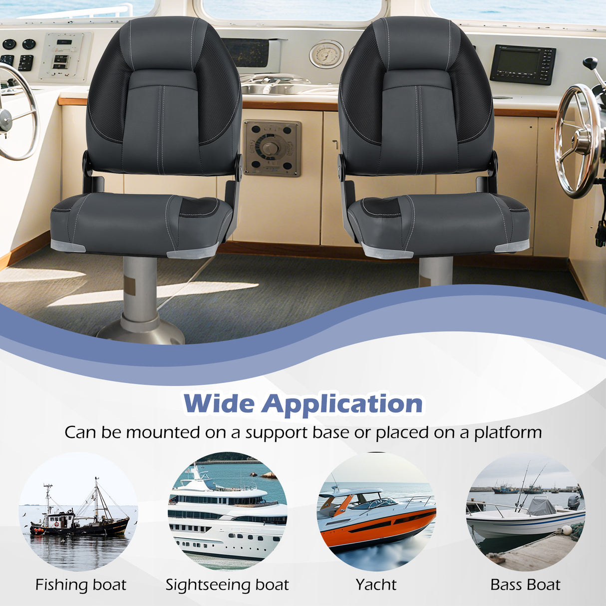 3-Pack Folding Boat Seats with 28D Soft Sponge Padding-Black