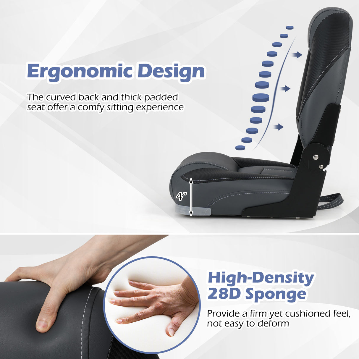 3-Pack Folding Boat Seats with 28D Soft Sponge Padding-Black