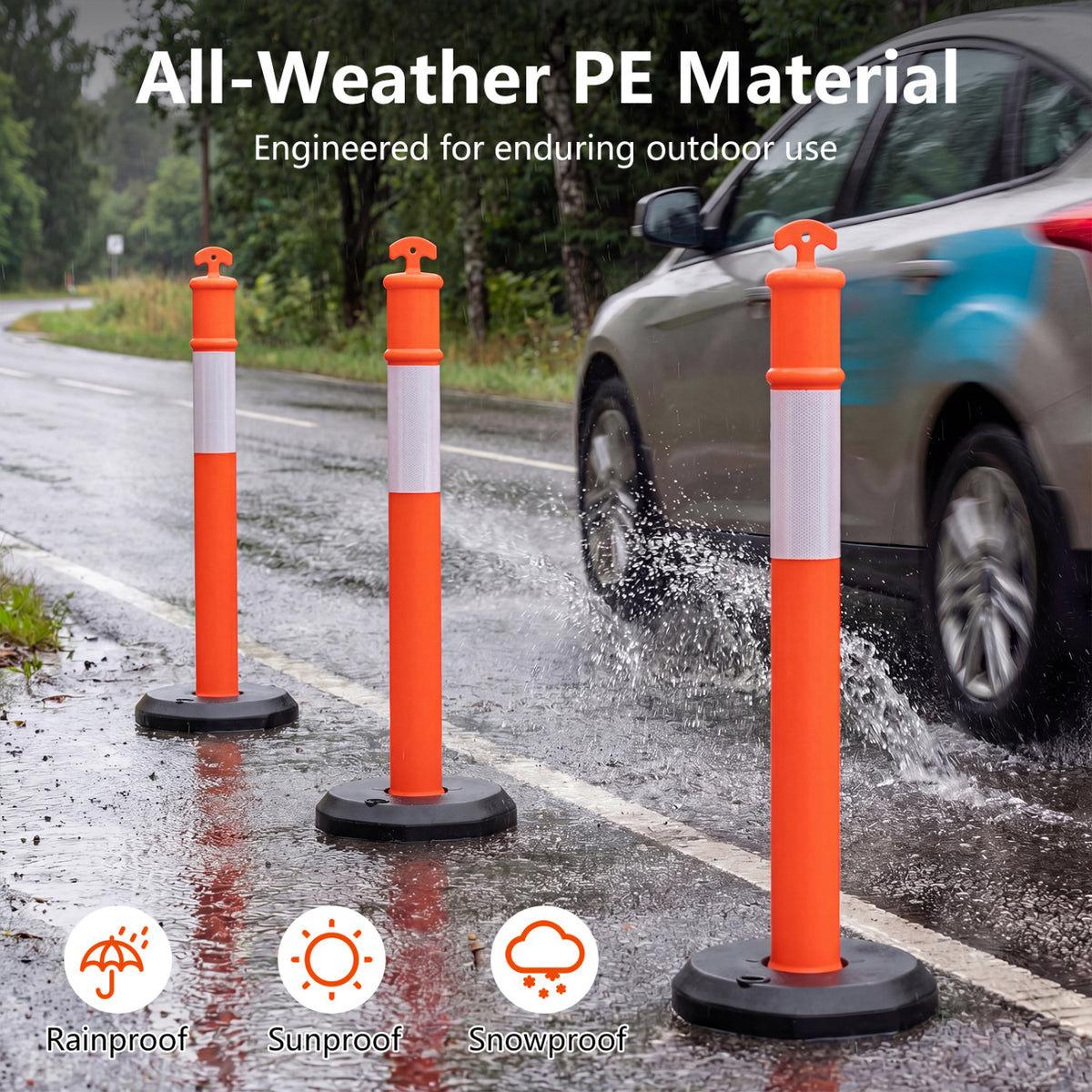 3 Pack Traffic Delineator Posts with Fillable Base for Parking Lots and Construction