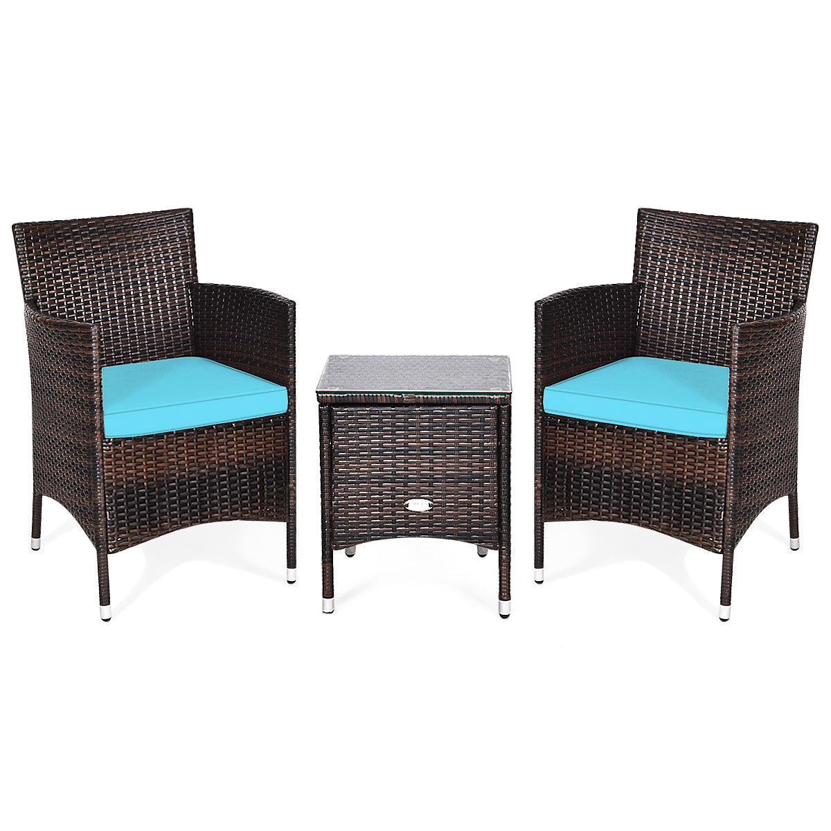 3 Pcs Outdoor Rattan Wicker Furniture Set-Blue