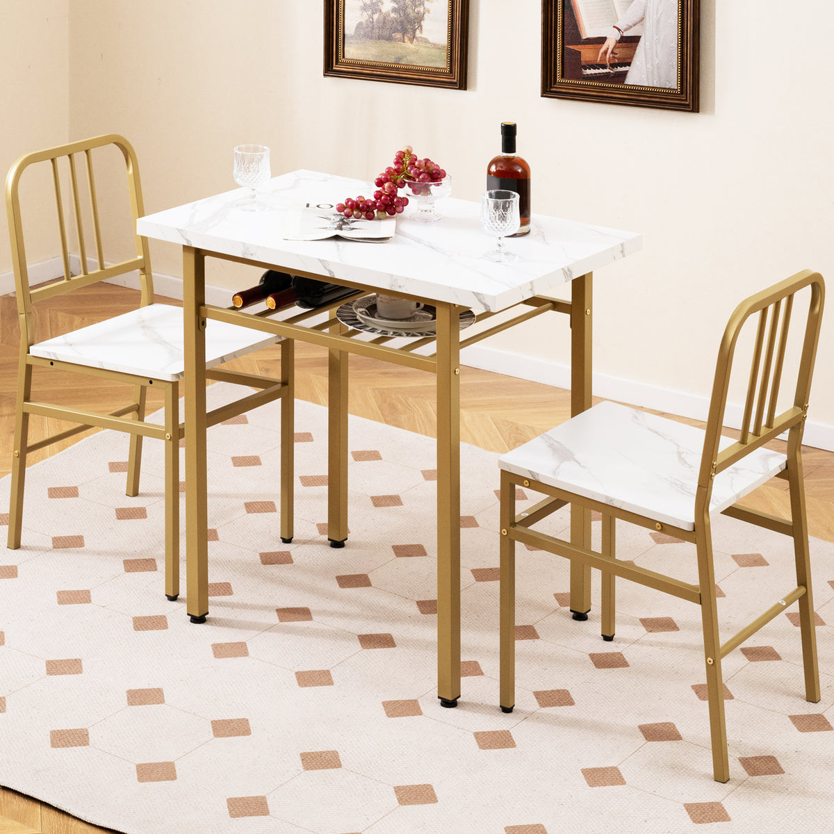 3-Piece Dining Table Set with Rectangular Kitchen Table and 2 Chairs-White