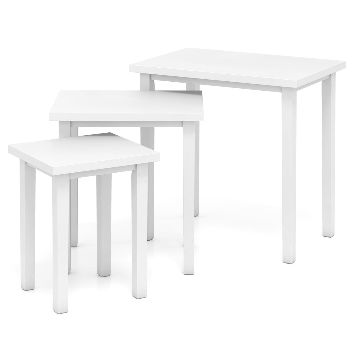 3-Piece Farmhouse Rectangle Side Table Set for Living Room-White