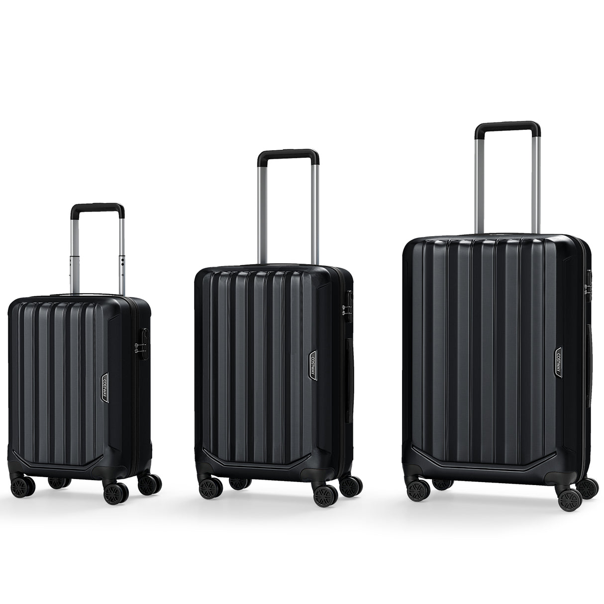 3-Piece Hardside Luggage Set (20/24/28 Inch) Lightweight with 3-Digital Lock-Black